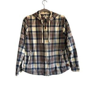 LL Bean Women's Hooded Plaid Zip-Up Shacket Size S Petite